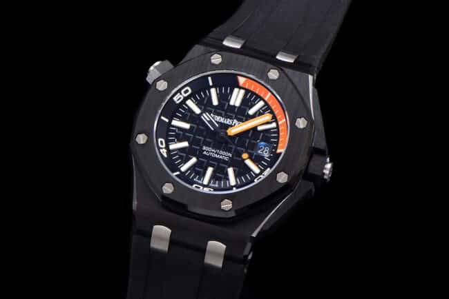 Top quality replica AP 15707 black luminous ceramic classic watch front view