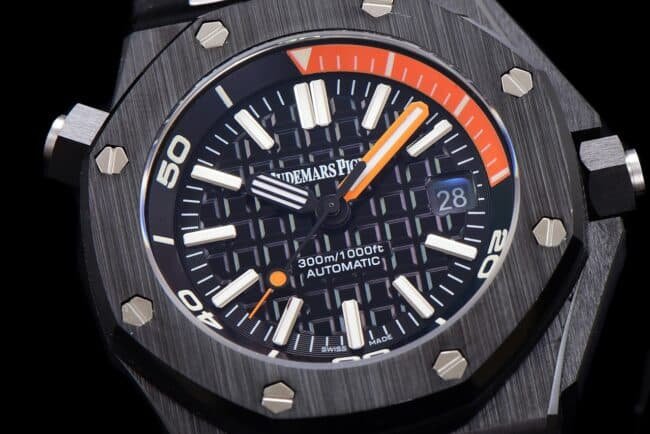 Top quality replica AP 15707 black luminous ceramic classic watch front view