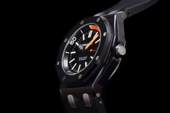 High-end replica watch factory AP 15707 black luminous ceramic classic watch detailed images