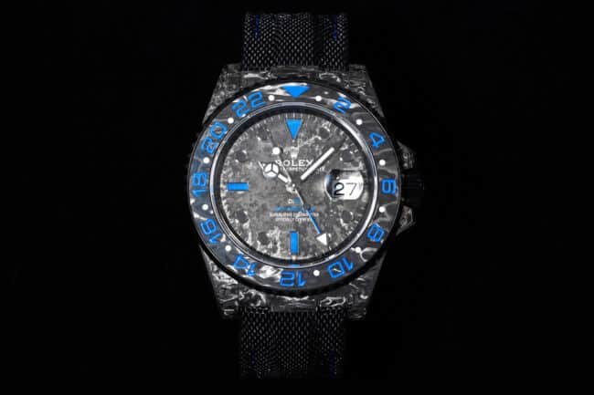 Relógio masculino VS Rolex Greenwich: caixa de fibra de carbono NTPT com padrão de grão exclusivo, moldura azul, imitação Super A 1:1 — detailed review and buying guide | Watch Replica Expert