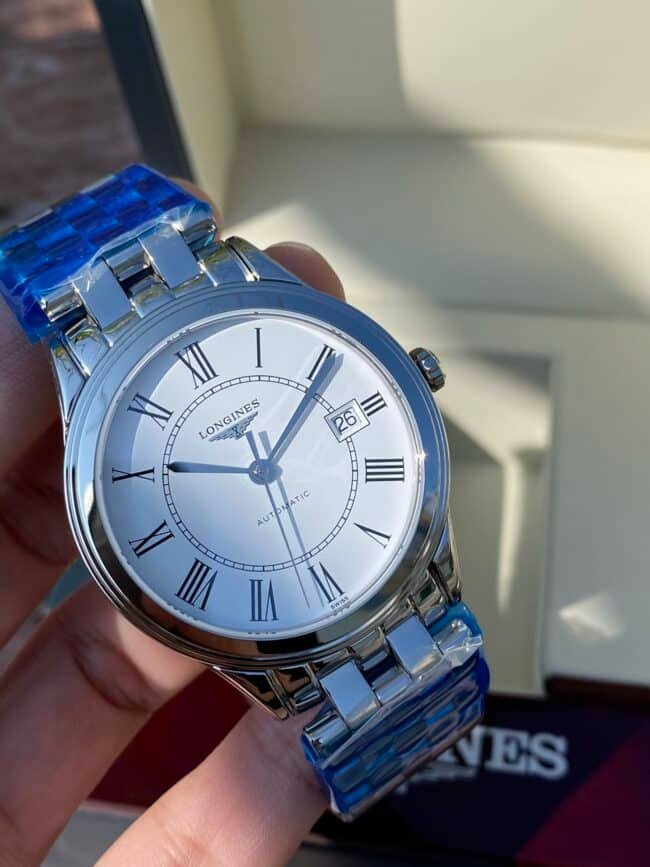 Longines Master Collection Swiss Engraved Movement Centennial Classic White Steel Couple's Watch Front View