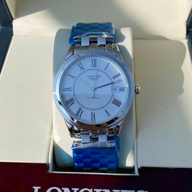 Longines Master Collection Swiss Engraved Movement Centennial Classic White Steel Couple's Watch Front View