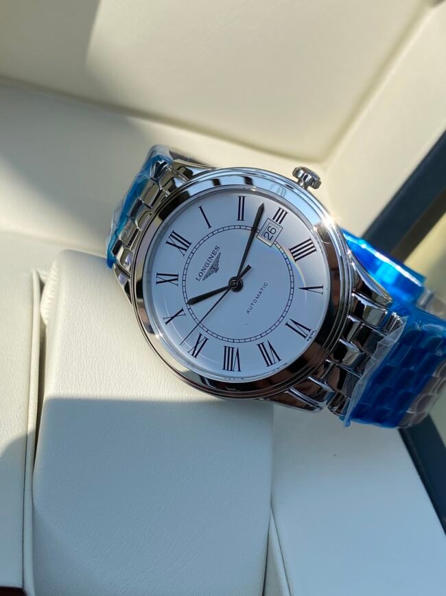 Longines Master Collection Swiss Engraved Movement Centennial Classic White Steel Couple's Watch Front View