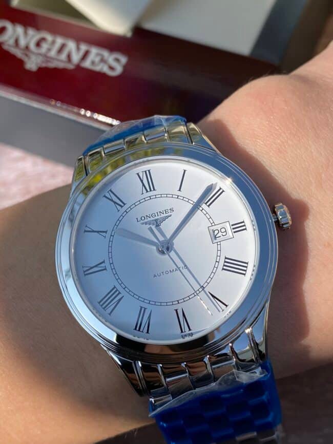 Longines Master Collection Swiss Engraved Movement Centennial Classic White Steel Couple's Watch Front View