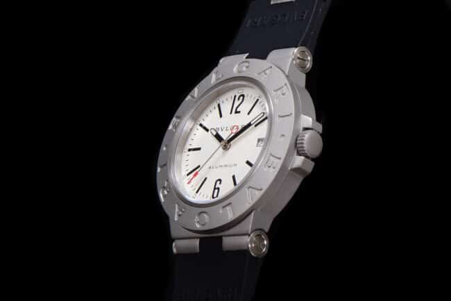 Side view of Bvlgari Aluminum series co-branded white steel men's watch