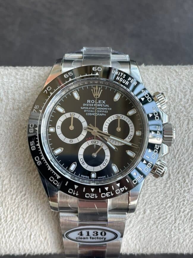 High-end replica C factory new black ceramic black dial Daytona 4130 movement front view