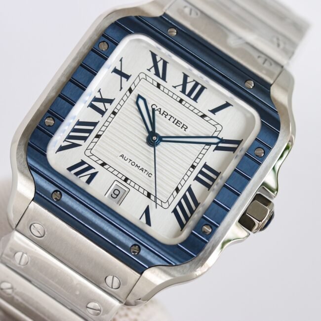 Cartier's new GF Santos white steel rubber strap men's watch front view