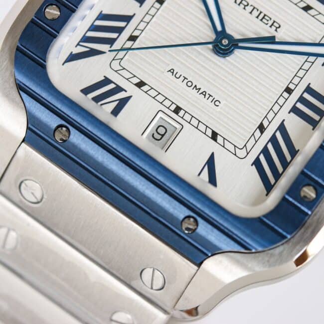 Cartier new GF Santos white steel rubber strap men's watch detail shots
