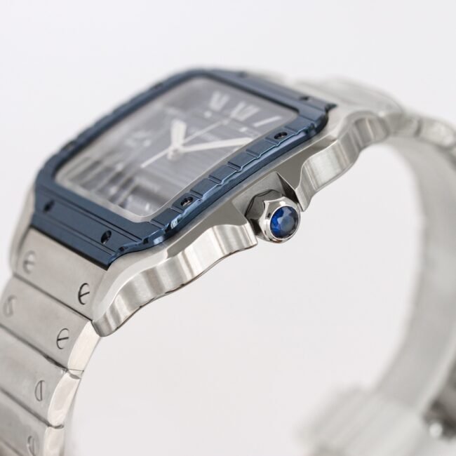 Cartierblue dial new GF Santos rubber strap men's watch side view