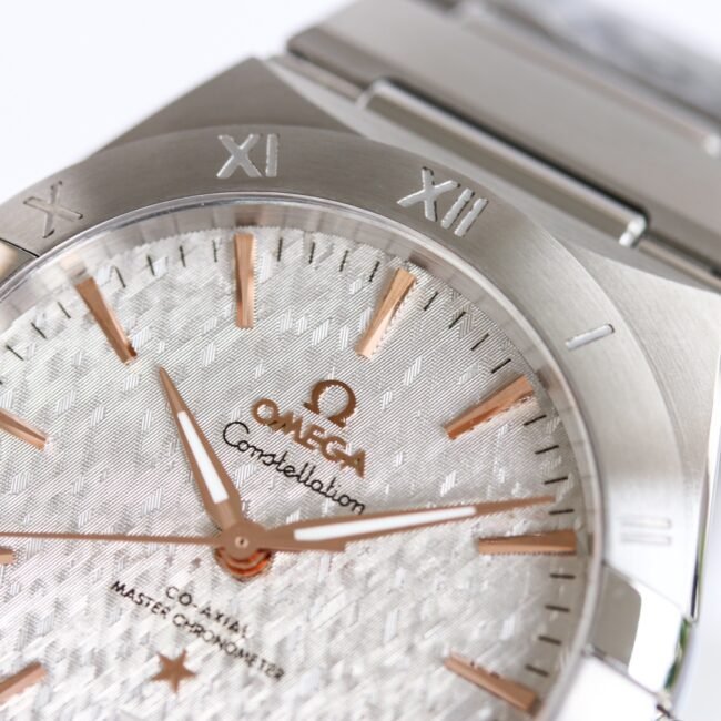 Large factory replica Omega white steel OR original mold opening new product 39mm Constellation series stainless steel watch detail map
