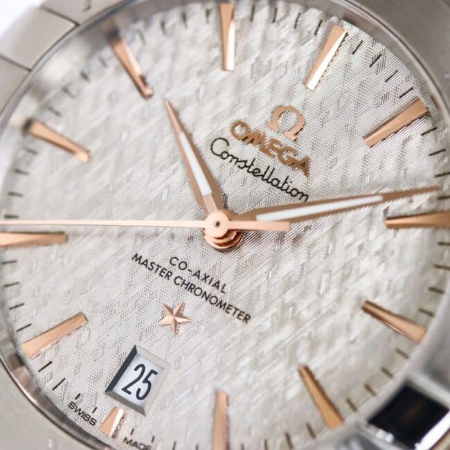 Large factory replica Omega white steel OR original mold opening new product 39mm Constellation series stainless steel watch detail map
