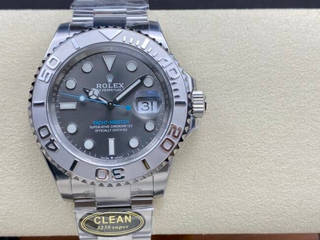 Top replica C factory Rolex Yacht-Master series black dial 3235 movement 904 stainless steel watch front view