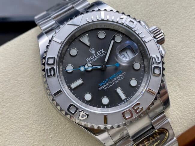 Top replica C factory Rolex Yacht-Master series black dial 3235 movement 904 stainless steel watch front view
