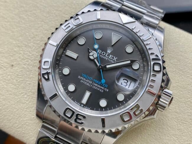 Top replica C factory Rolex Yacht-Master series black dial 3235 movement 904 stainless steel watch front view