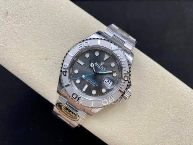 Top replica C factory Rolex Yacht-Master series black dial 3235 movement 904 stainless steel watch front view