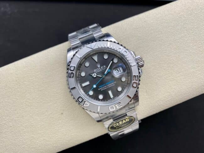 Top replica C factory Rolex Yacht-Master series black dial 3235 movement 904 stainless steel watch front view