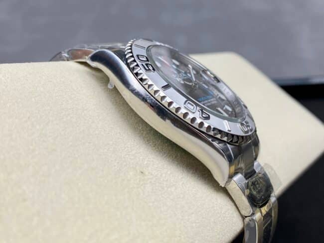 Top-replica C Factory Rolex Yacht-Master series black dial 3235 movement 904 stainless steel watch side view