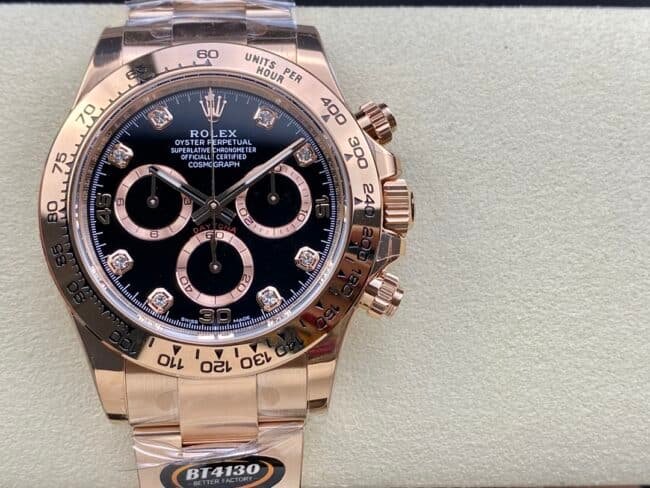 top-tier replicaBTRolex full rose goldDaytona4130 men's watch front view