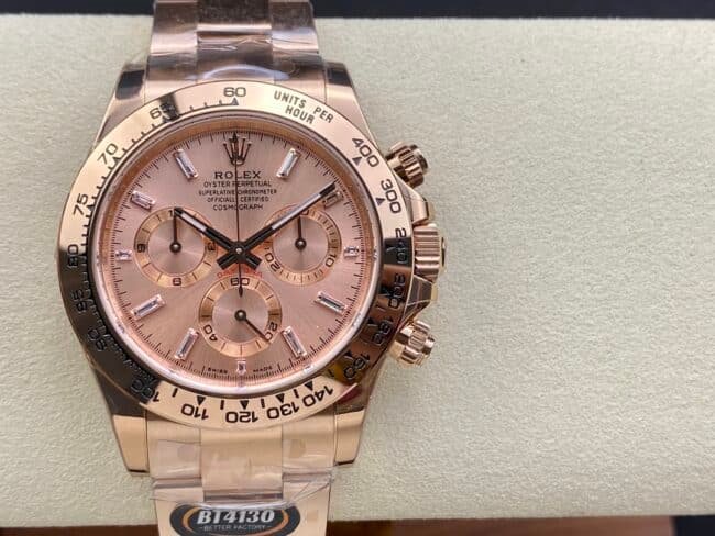top-tiersuper cloneBTRolex full rose goldDaytona4130movement904stainless steel men's watch front view
