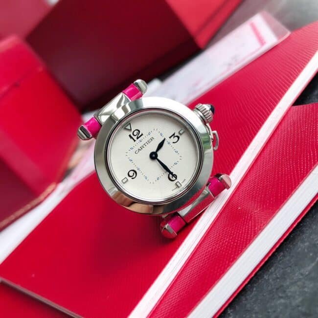 Top quality replica Cartier style 4 rose gold silver ladies watch front view