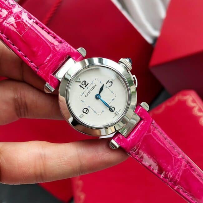 Top quality replica Cartier style 4 rose gold silver ladies watch front view