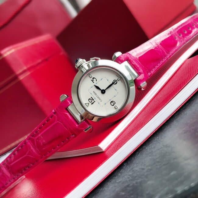 Top quality replica Cartier style 4 rose gold silver ladies watch front view