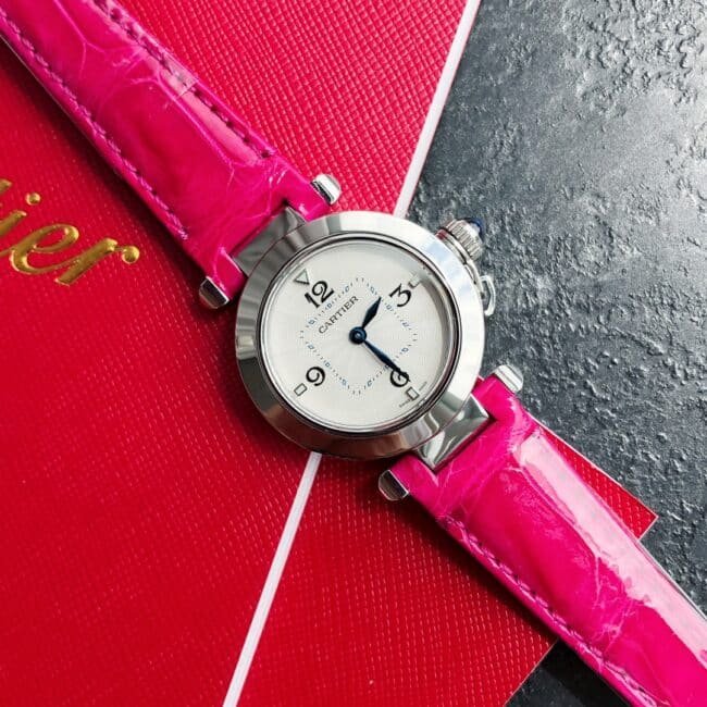 Top quality replica Cartier style 4 rose gold silver ladies watch front view