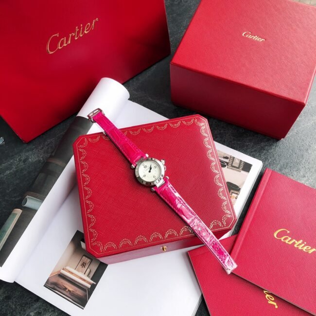 Top quality replica Cartier style 4 rose gold silver ladies watch front view