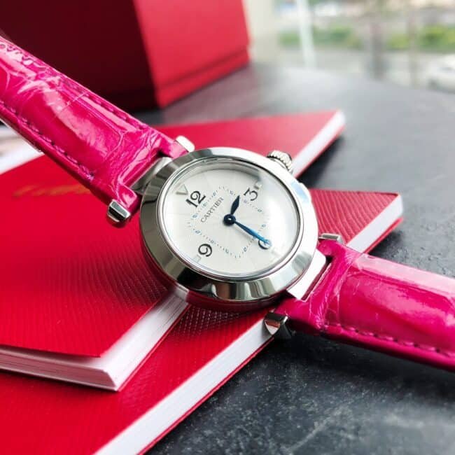 Top quality replica Cartier style 4 rose gold silver ladies watch front view