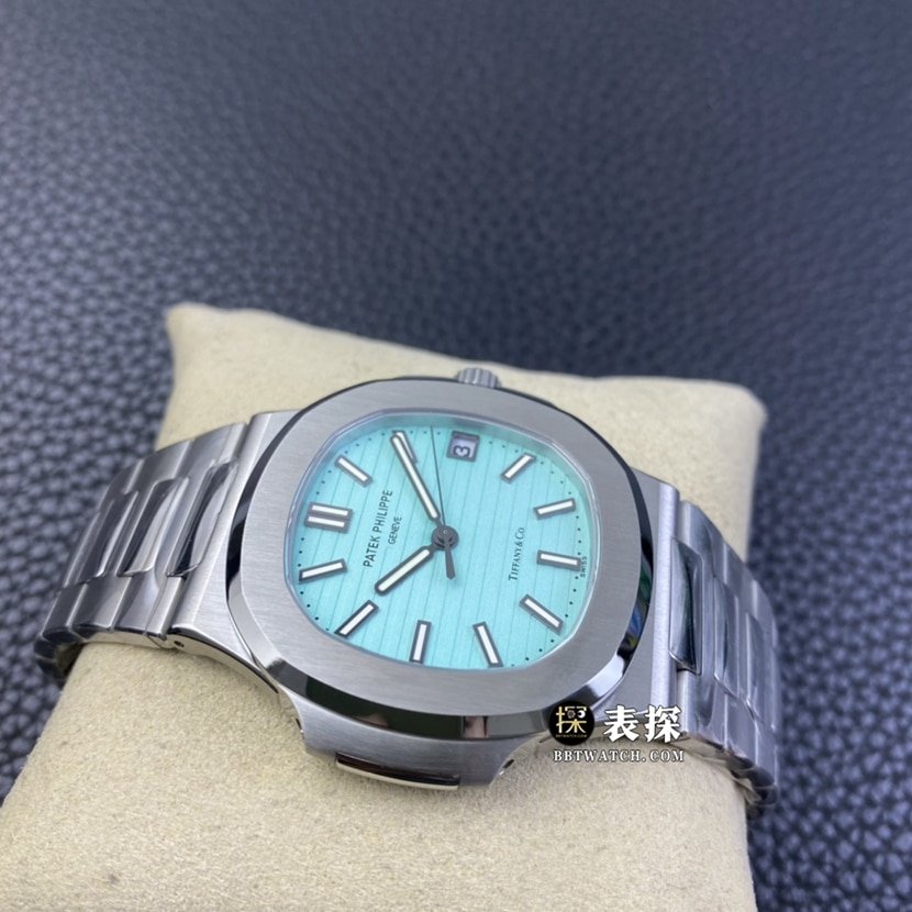3K FactoryPatek Philippe sporty and elegant Tiffany Nautilus 1:1 super clone watch men's Tiffany blue dialsteel bracelet picture and price side live photo