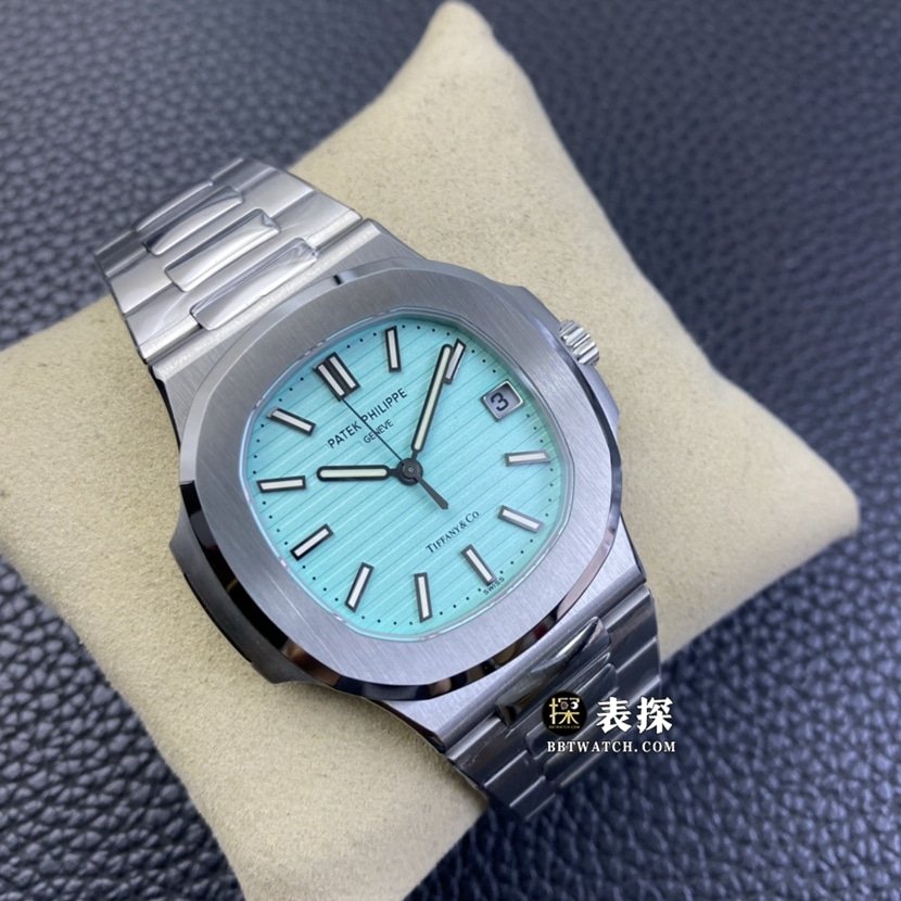3K FactoryPatek Philippe sporty and elegant Tiffany Nautilus 1:1 super clone watch men's Tiffany blue dialsteel bracelet picture and price front live photo