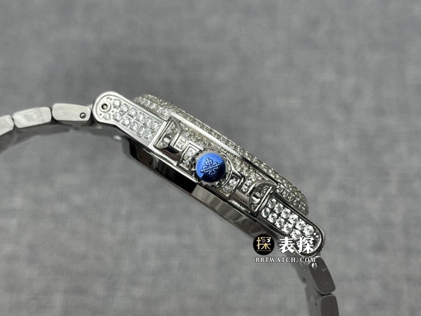 Patek Philippe super clone watch men's Nautilus full diamond steel bracelet model pictures and prices side live photo