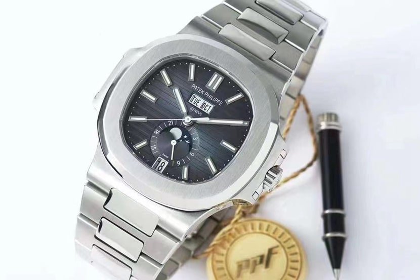 PPF Patek Philippe Masculino Top Replica Nautilus Calendário Anual Fase da Lua Relógio 5726/1A-014 com Cristal de Safira — luxury replica watch guide | Watch Replica Expert