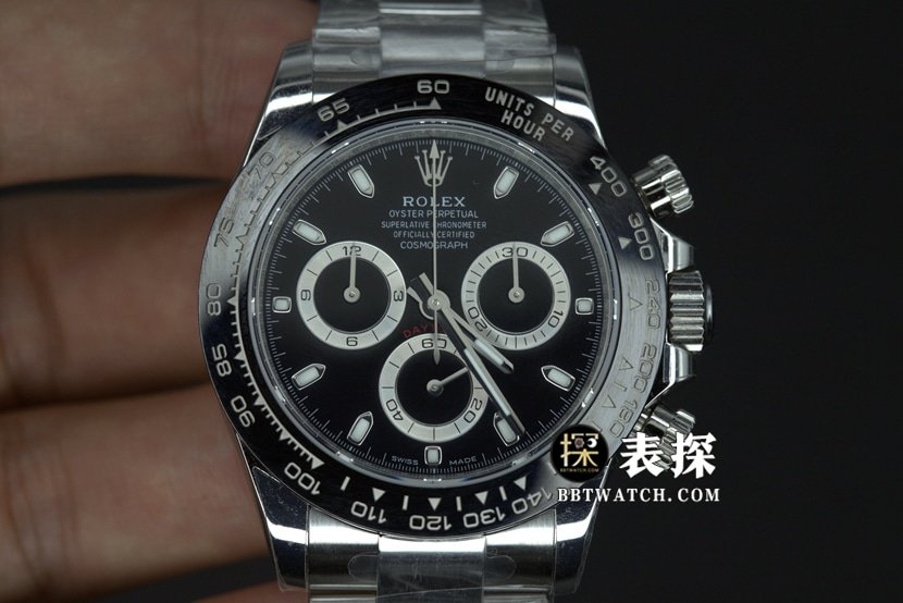 BT Factory Rolex Daytona M116500LN-0002 Super Clone schwarzes Stahlarmband mit nahtlos gespleißter Kopfmaserung und durchscheinendem Saphirglas — luxury replica watch guide | Watch Replica Expert