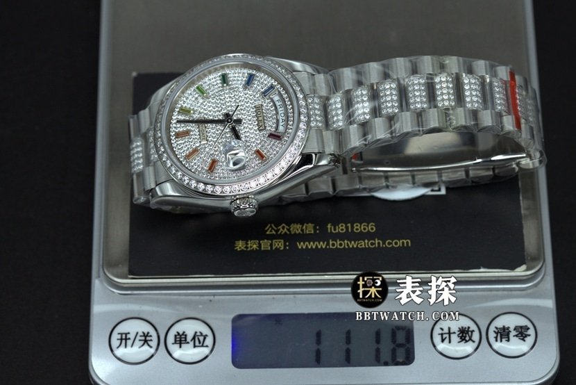 BP Factory Rolex Day-Date 1:1 Super A Replica Watch Full Diamond Dial Steel Band Model Pictures, Price, and Actual Weight Photos