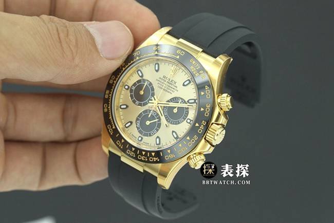 Factory C Rolex men's Cosmograph Daytona1:1super clone watch champagne panda dial rubber model M116518ln-0048 overall live photos