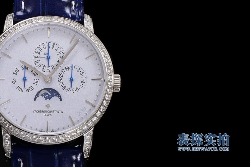 Details of the high-quality replica Vacheron Constantin heritage series white steel perpetual calendar men's mechanical watch from a major manufacturer