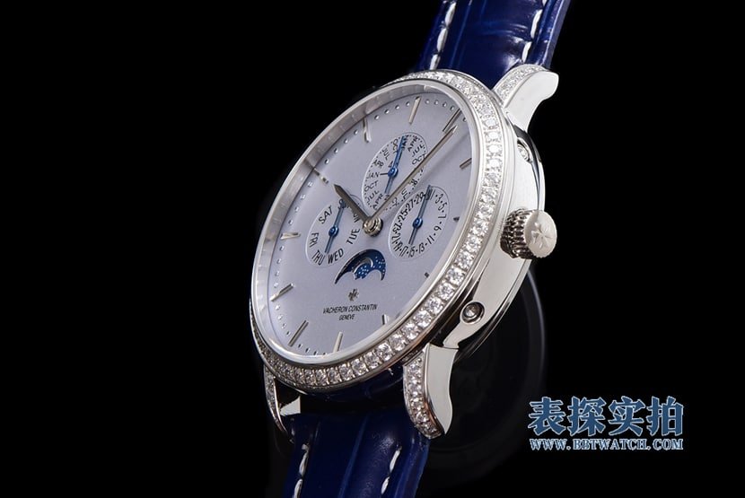 High-quality replica Vacheron Constantin heritage series white steel perpetual calendar men's mechanical watch side view