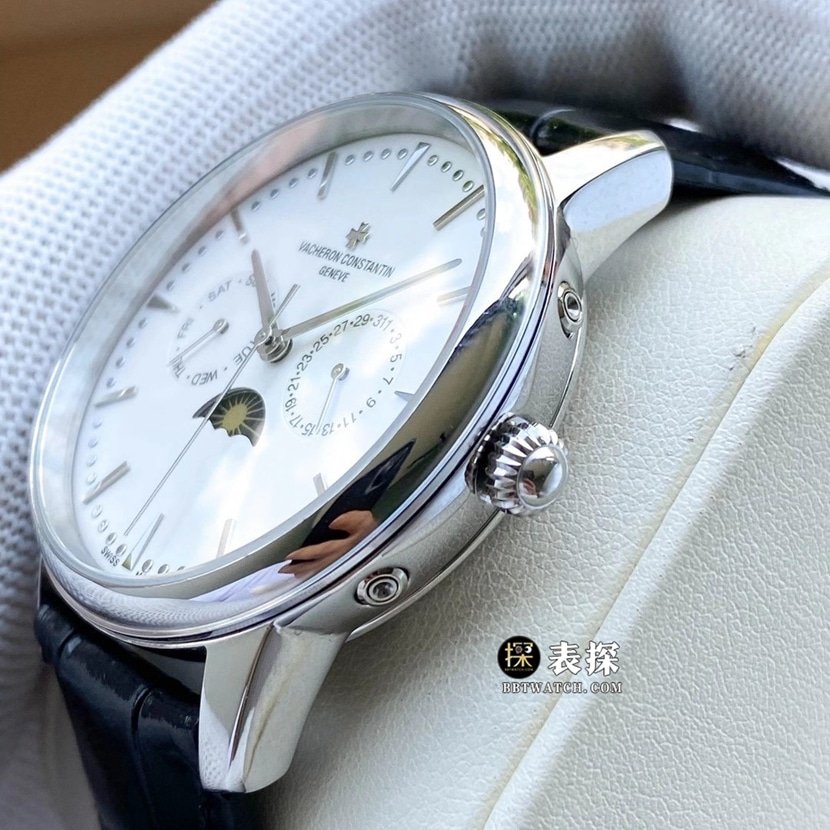 Vacheron Constantin Geneve Top 1:1 Replica Watch, Men's White Dial Moon Phase Leather Strap Model, Pictures and Price, Side Real Shot Picture