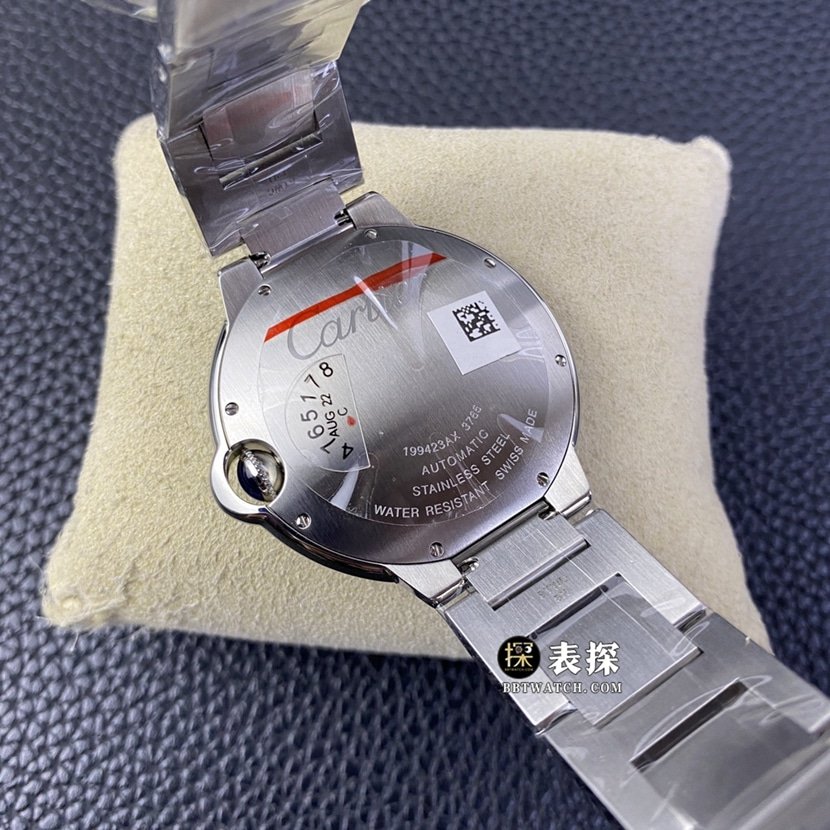 V6 factory Cartier blue balloon top 1:1 imitation watches men's silver and white disk steel strap models pictures and prices back real picture