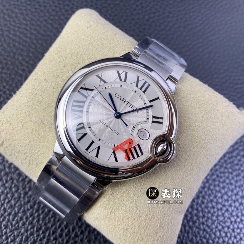 V6 factory Cartier blue balloon top 1:1 imitation watches men's silver and white disk steel strap models pictures and prices front real picture