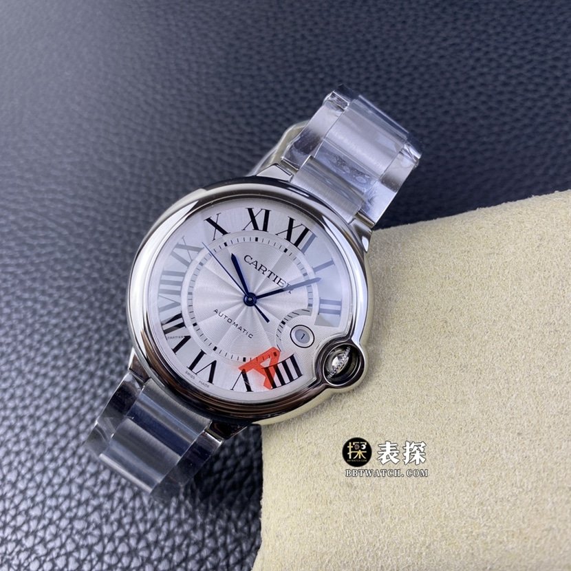 V6 factory Cartier blue balloon top 1:1 imitation watches men's silver and white disk steel strap models pictures and prices front real picture