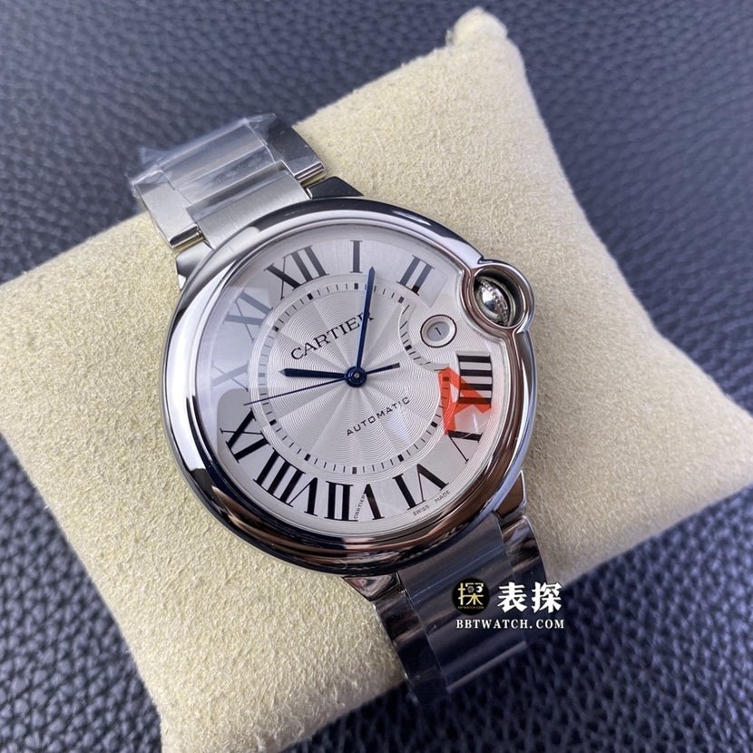 V6 factory Cartier blue balloon top 1:1 imitation watches men's silver and white disk steel strap models pictures and prices front real picture