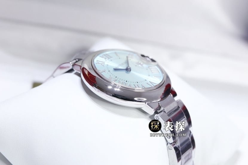 GTG Cartier blue balloon 1:1 super clone watch ladies light blue dialsteel bracelet model pictures and prices side live photo