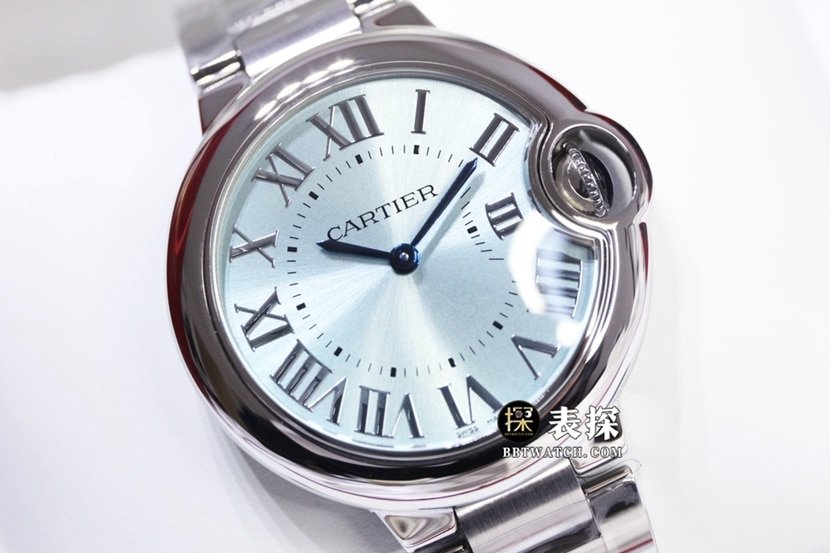 GTG Cartier blue balloon 1:1 super clone watch ladies light blue dialsteel bracelet model pictures and prices front live photo