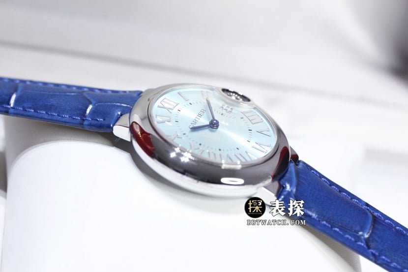 GTG Cartier blue balloon 1:1 super clone watch ladies blue dialleather strap model pictures and prices side live photo