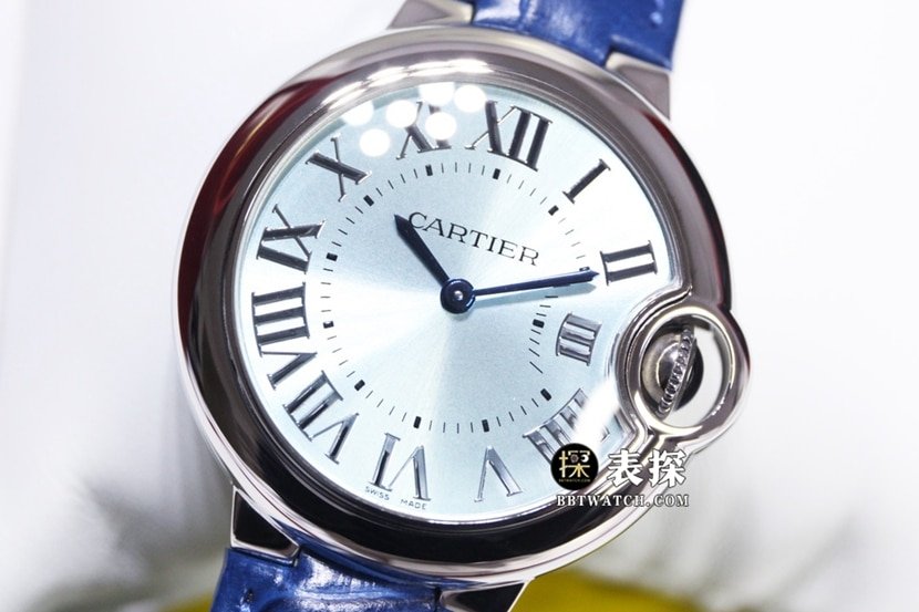 GTG Cartier blue balloon 1:1 super clone watch ladies blue dialleather strap model pictures and prices front live photo