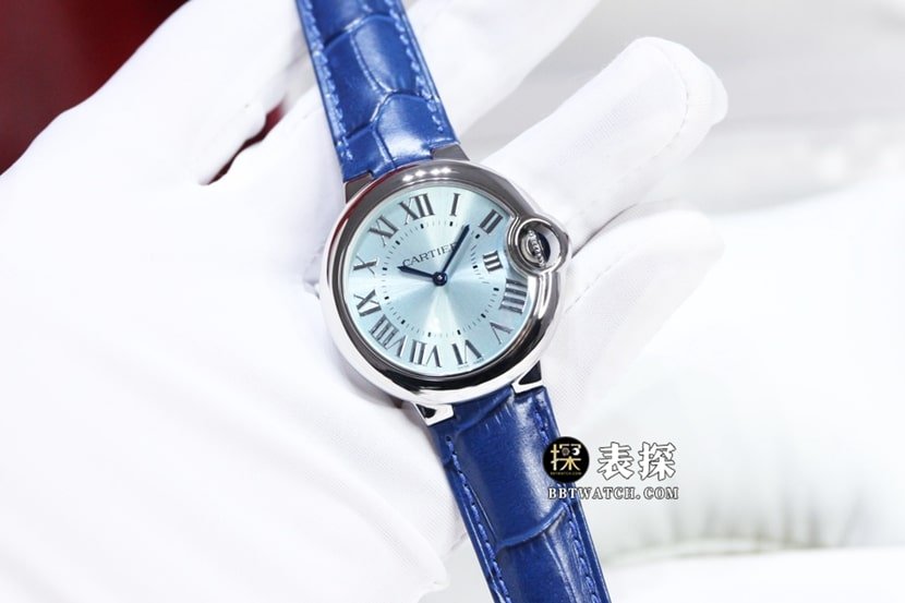 GTG Cartier blue balloon 1:1 super clone watch ladies blue dialleather strap model pictures and prices front live photo