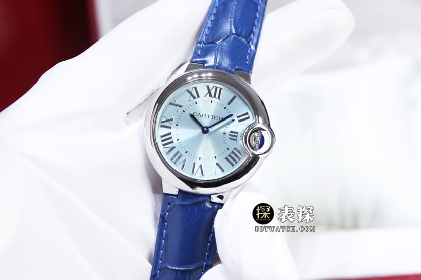 GTG Cartier blue balloon 1:1 super clone watch ladies blue dialleather strap model pictures and prices front live photo