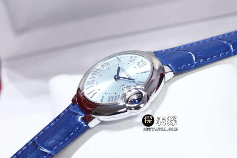 GTG Cartier blue balloon 1:1 super clone watch ladies blue dialleather strap model pictures and prices side live photo